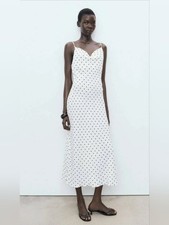 Mango White Maxi Slip Dress with Black Polka Dots