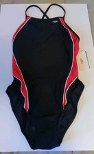 Speedo Women Racing Black Red Athletic Sport Lycra Swimsuit Size 14/40