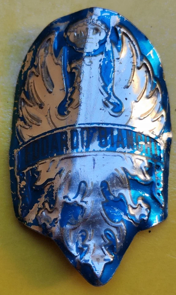 INSIGNIA CABEZA RARA VINTAGE EDOARDO BIANCHI HOJA ALUMINIO FRGGIO BICI VINTAGE Foto 4 de 4