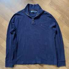 Polo Ralph Lauren Sweater Men's M Navy Blue 1/4 Zip Pullover Pony Logo Vintage