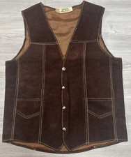 VINTAGE Genuine Leather Vest Men's Size 34 Brown Suede 70s
