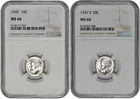 1947 P + S 10C Silver Roosevelt Dime NGC Graded MS 66 Two Coin Lot