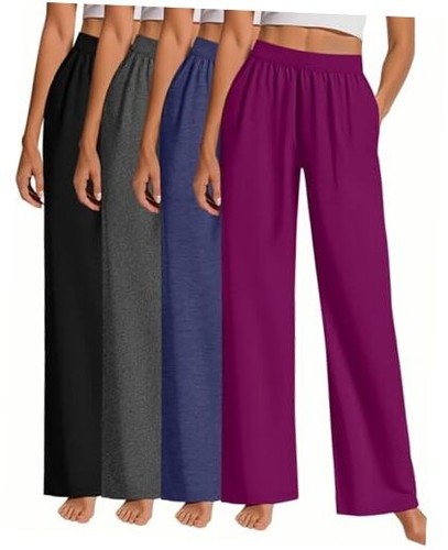 4 Pack Women's Wide Leg Sweatpants, Lounge Pajama Pants Loose Cotton Yoga