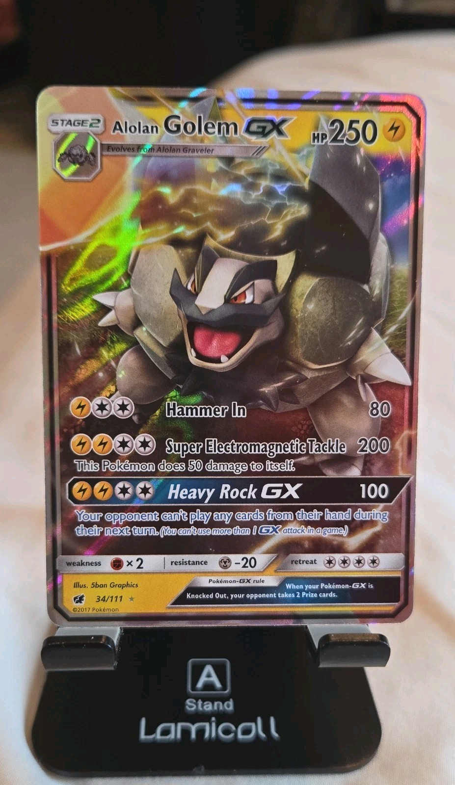 Alolan Golem GX 34/111 Sm-Crimson Invasion Holo Modern Pokemon Trading Card TCG
