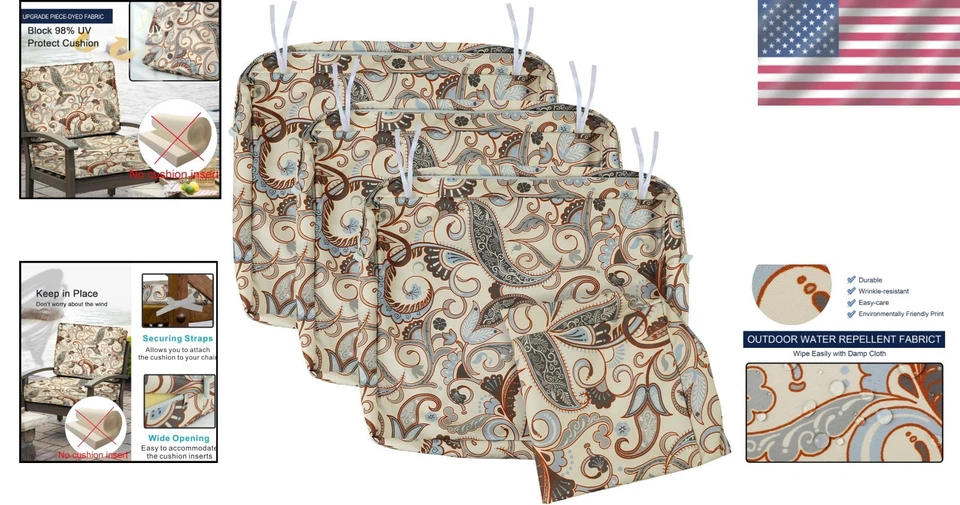 Elegantes fundas de cojín de exterior resistentes a la intemperie 22x22x4 para sillas vintage Foto 2 de 4