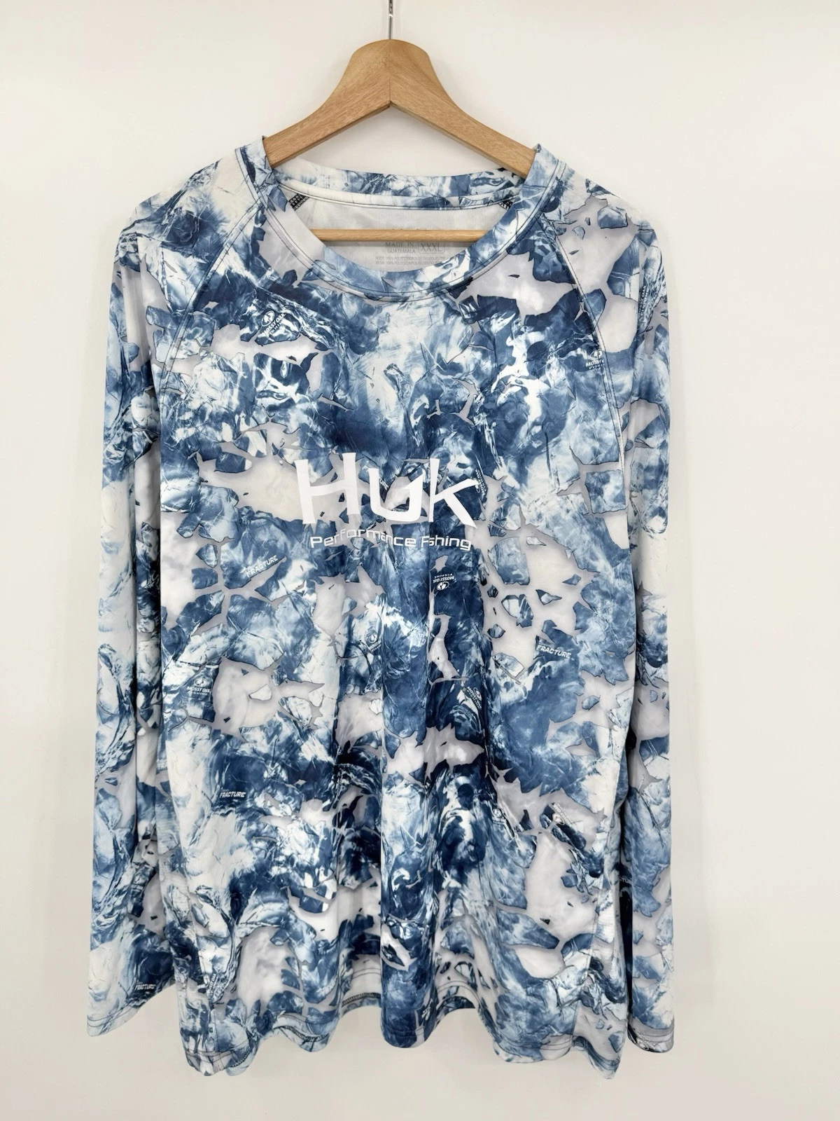 Huk Fishing Shirt Mens Blue 3XL Performance Long Sleeve Mossy Oak Hydro Camo