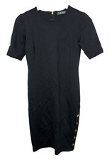 LAUREN Ralph Lauren  Womens Dress Black Gold  Buttons Sz PXS Crewneck