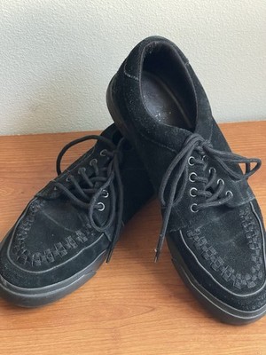 TUK  Men s Black Suede Leather Black Check Lace Up Mod Ska Punk Goth Retro 80 s