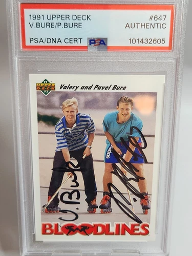 1991-92 Upper Deck Hockey Bloodlines #647 Valery And Pavel Bure DUAL  AUTO RARE