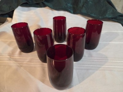 Set of 6 Vintage 5'' Anchor Hocking Royal Ruby Red Tumblers Glasses 