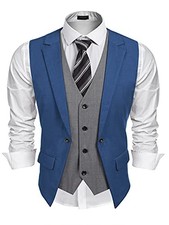 Men's Layered Suit Vest Business Dress Vests Formal Wedding Large Royal Blue