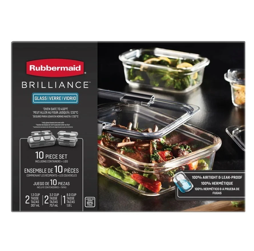 Contenedores de almacenamiento de alimentos de vidrio Rubbermaid Brilliance, juego de 10 piezas Foto 2 de 4