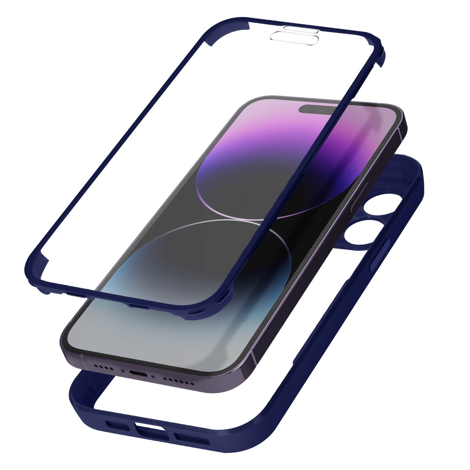 Coque iPhone 14 Pro antichoc de protection intégrale transparente et liseré bleu