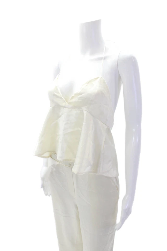 Conjunto de pijama sin mangas Something azul marino para mujer satinado elegante pantalones XXS blanco talla M Foto 4 de 4