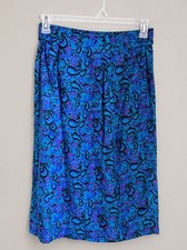 Vintage 90s Silk Abstract Print Midi Skirt Made in Korea Size 10
