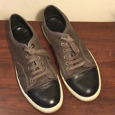 LANVIN DBB1 Low Top Sneaker Shoes Shiny Suede Gray Sz. 11 USA