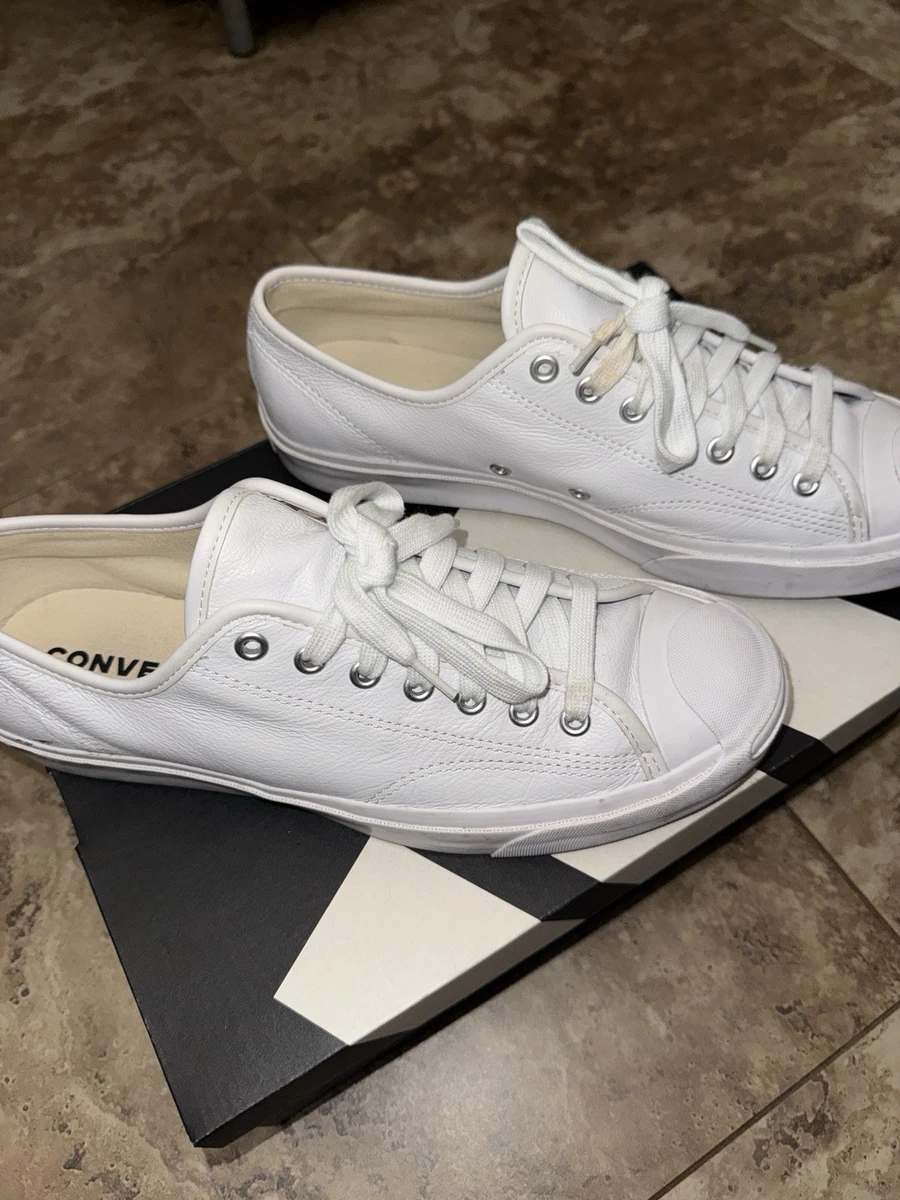 Converse Jack Purcell Weiß Leder Niedrig Turnschuhe Schuhe Herren Größe 9,5