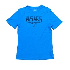 Asics Global Sporting Goods Since 1977 Blue Cotton Blend T-Shirt Men's Small
