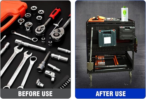 Rolling Tool Cart, 3 Tier Detachable Utility Tool Storage Organizer For Garage - Picture 5 of 7