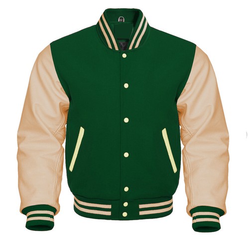 High Quality Letterman Wool & Cowhide Leather Sleeves Bomber Varsity Jacket - Picture 5 of 56