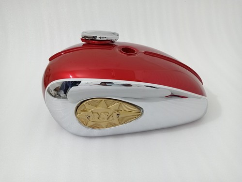 BSA A65 2 Gallon Cherry & Chrome Steel Petrol Tank + Side Panel + Badge + Cap - Picture 6 of 19