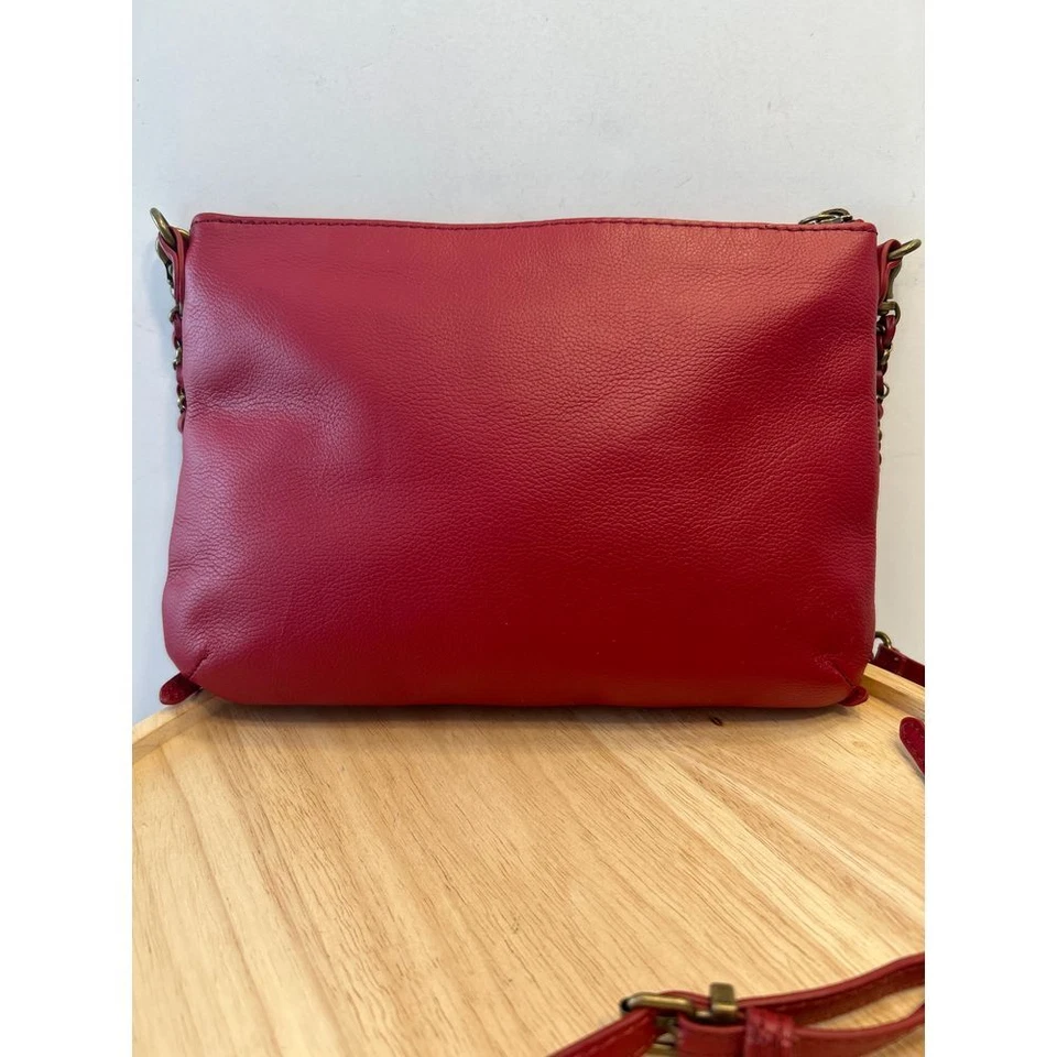 De Colección Elliott Lucca Cuero Rojo Cremalleras Bandolera Bolso Mensajero Bolso Cartera Foto 3 de 4