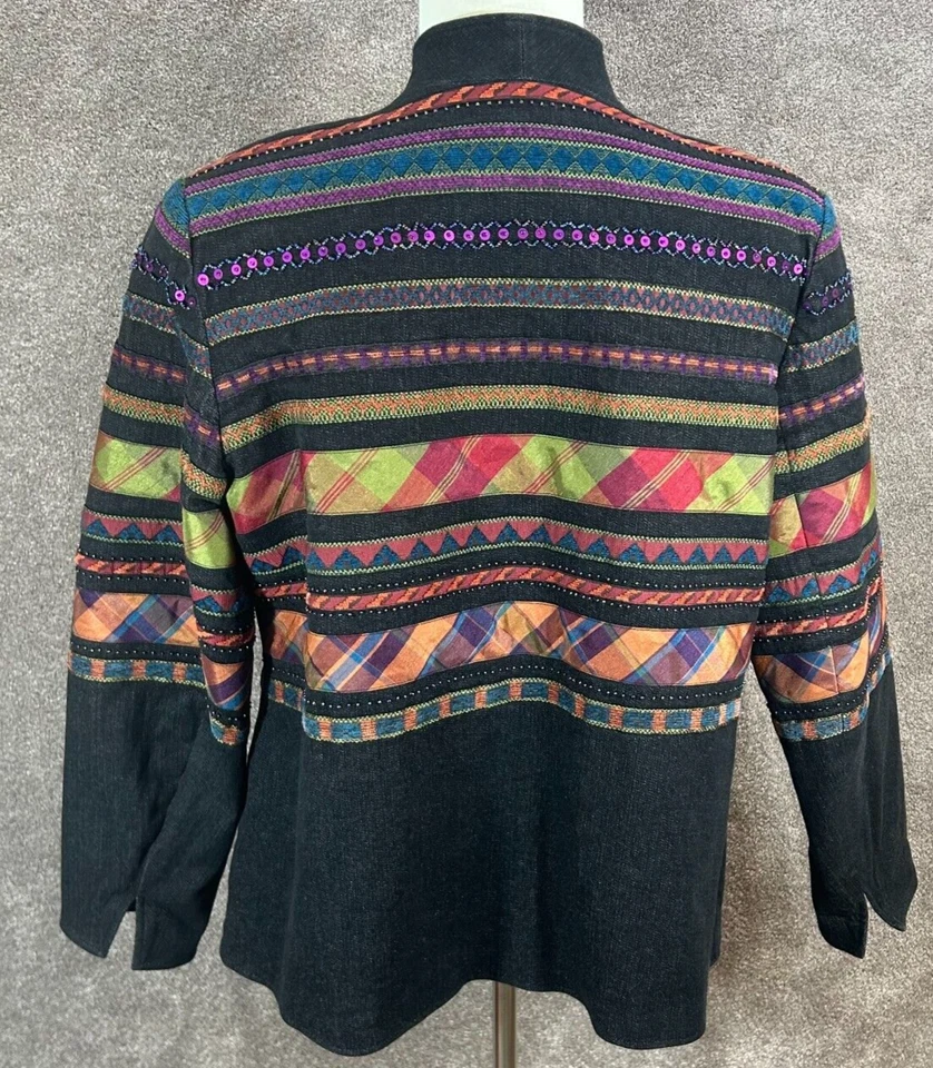 Coldwater Creek Jacket Womens 18W Black Southwestern Denim Open Boho Blazer - Image 2 of 4