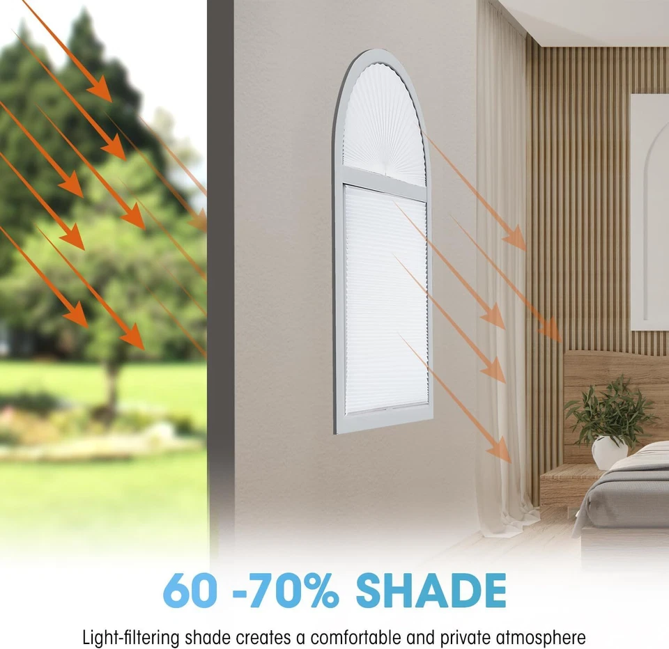 Persianas de sombra plisadas filtrante de luz de ventana de arco para ventana de arco de semicírculo 60%7 Foto 3 de 3