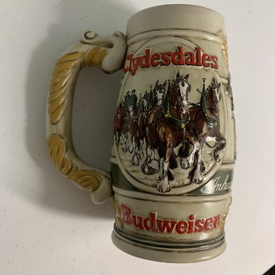 1983 Budweiser Anheuser Busch  Clydesdales Beer Stein Mug Ceramarte 3D Horse VTG