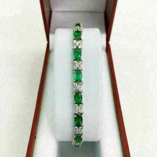 12CT Oval Cut Emerald  Diamond Women's Tennis Bracelet 14K White Gold Over 7"