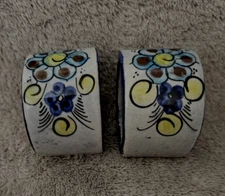 Tonala Mexico Handmade/Hand Painted Floral Pottery Napkin Rings ~ Set of 2