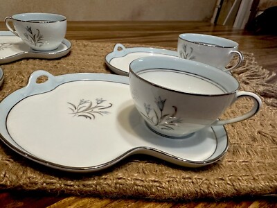 4 Sets Vintage Noritake BLUEBELL Snack Set Plates & Cups China EUC