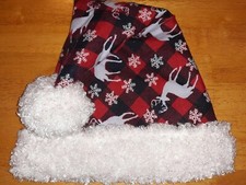 24" Red Black LINED BUFFALO CHECK Santa hat DEER  Snowflakes WHITE fur COUNTRY