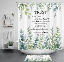 Country Plant Green Leaf and Bible Verse Shower Curtain Bathroom Accessories Set