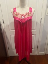 Wmn Silky Slvlss Nightgown w/Embridry Lace Floral Front Sz M 37  Lx18"W Hot Pink