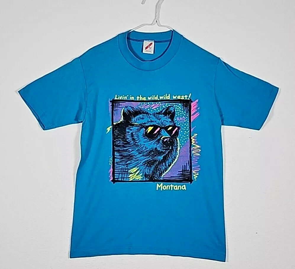 VTG 90s Montana Grizzly Bear Graphic Tee Mens Size M Short Sleeve