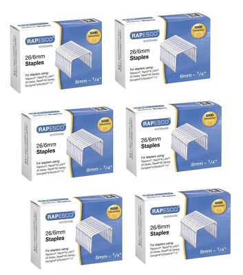 6 x Kartons à 5000 x 26/6 mm 1/4'' Rapesco verzinkte Heftklammern S11662Z3 Arbeit Büro