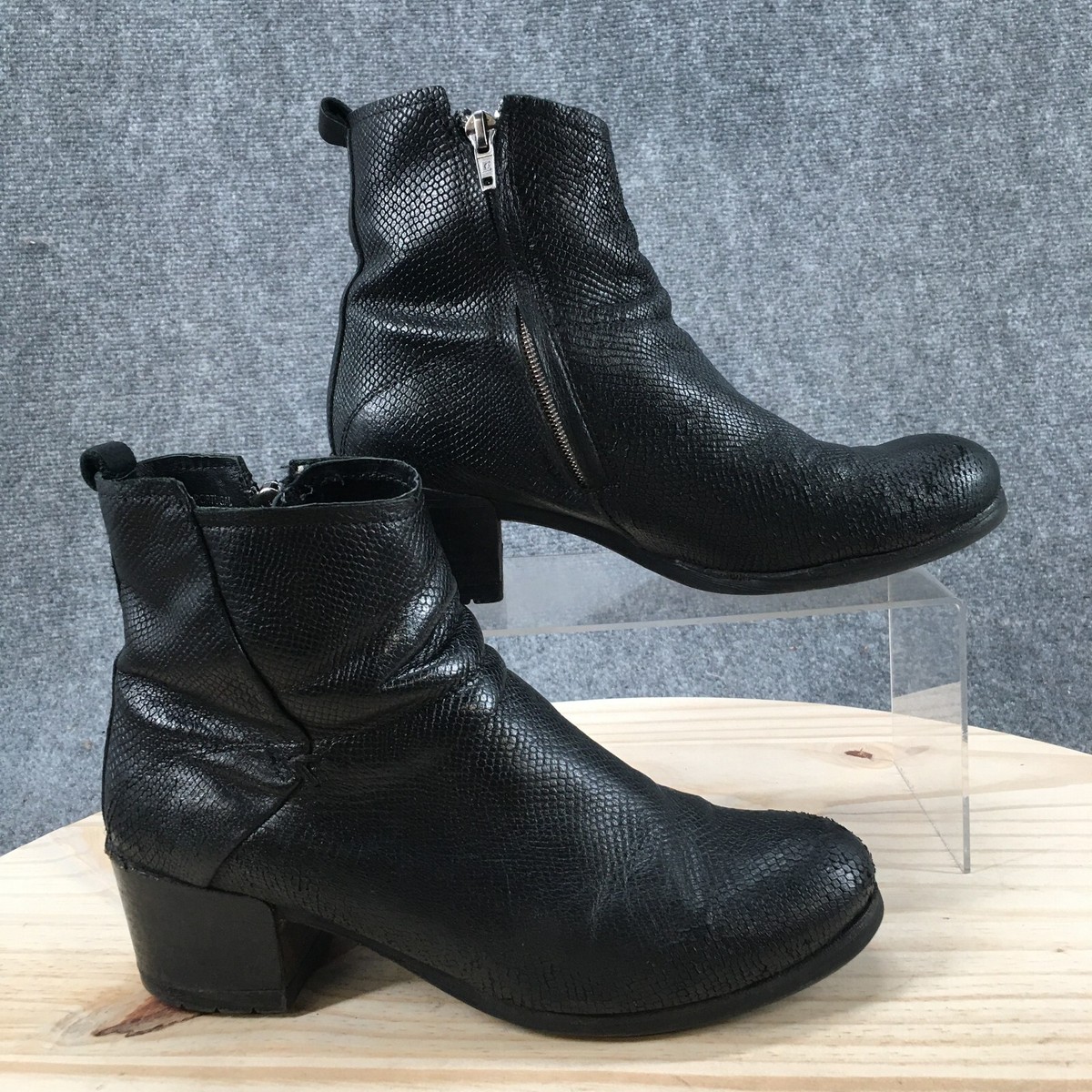 Felmini Boots Womens 39 Ankle Bootie Black Snakeskin Print Felmini Boots Womens 39 Ankle Bootie Black Snakeskin Print