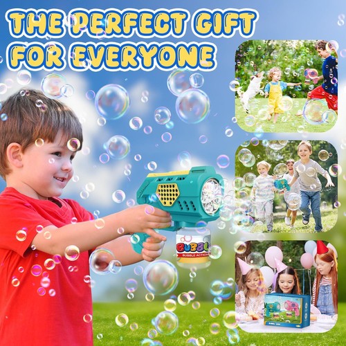 2 Bubble Gun for Kids, Light Up Bubble Machine for Toddlers, 8 Hole Blower with - Picture 29 of 51