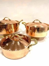 Hammered copper cooking pots, Pure copper casserole pots with lid