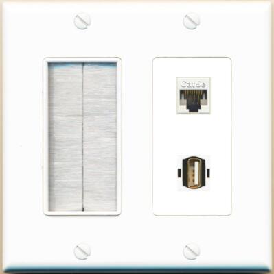 RiteAV CAT5E USB2 with Brush Wall Plate [White]