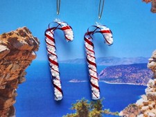 Set of 2 Glass Candy Cane Christmas Ornaments EUC 4" tall