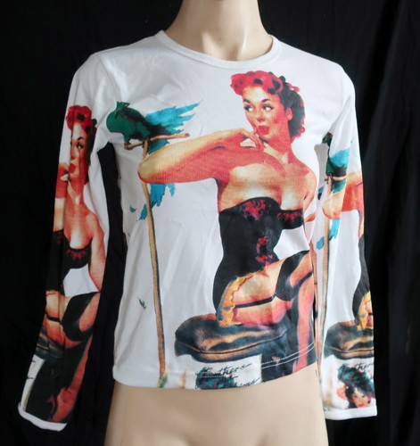 Women's long/ short sleeve t-shirt RETRO Pin-up KITCH PRINT UK size 10 or12 new - 第 8/26 張圖片