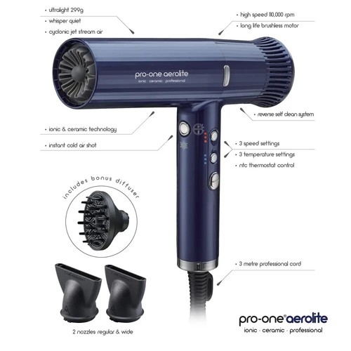 Pro-One Aerolite Professional Hairdryer - Blue Sapphire - Picture 2 of 6