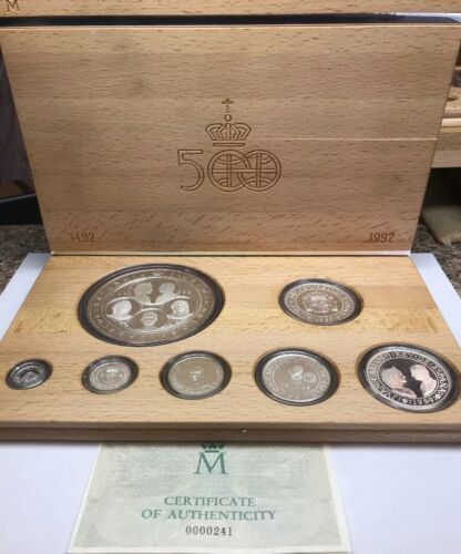 1989 Spain 500th Anniversary Discovery Of The Americas 7 Coin Silver Pesetas Set - Picture 2 of 14