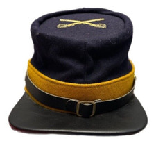 Vintage FF Made In USA Leather Wool Cap Hat Civil War Military Cross Rifles OSFA