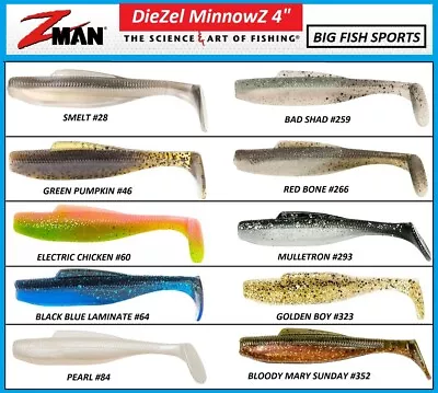 Z-Man DieZel MinnowZ 4 inch Soft Paddle Swimbait PICK YOUR COLOR NEW! (5 PACK)