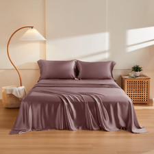 Luxury 100 Mulberry Silk Sheet Set, 4 Pcs, Queen, Purple