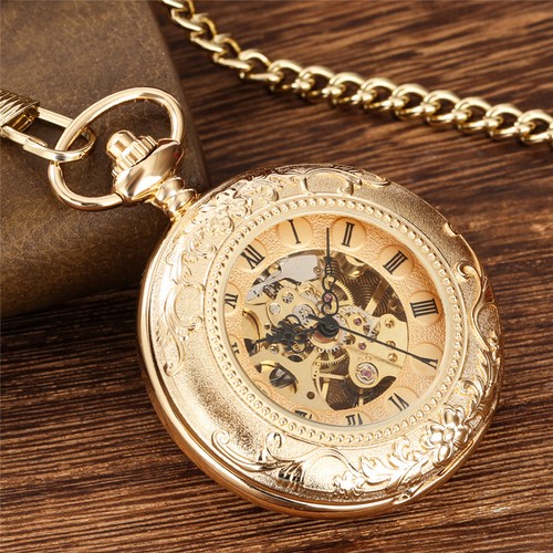 Men's Roman Numerals Pocket Watch Mechanical Double Hunter with Chain Xmas Gifts - Picture 10 of 10