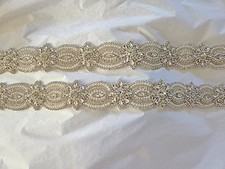 2 DIY TRIM, 28 1/2" long DIY APPLIQUE  Silver Clear Rhinestone Pearl DIY TRIM
